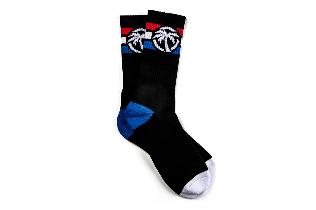 Heat Wave Visual RWB Sock with black sock and red white blue icon.