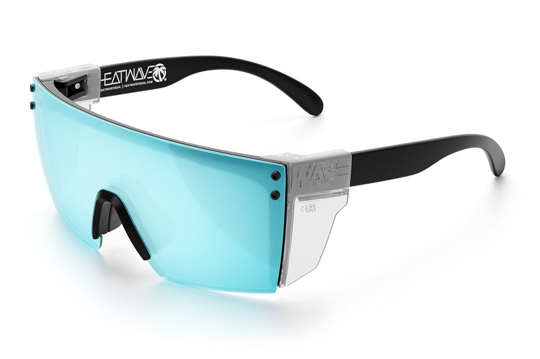 Heat Wave Visual Lazer Face Z87 Sunglasses with black frame, arctic chrome lens and clear side shields.
