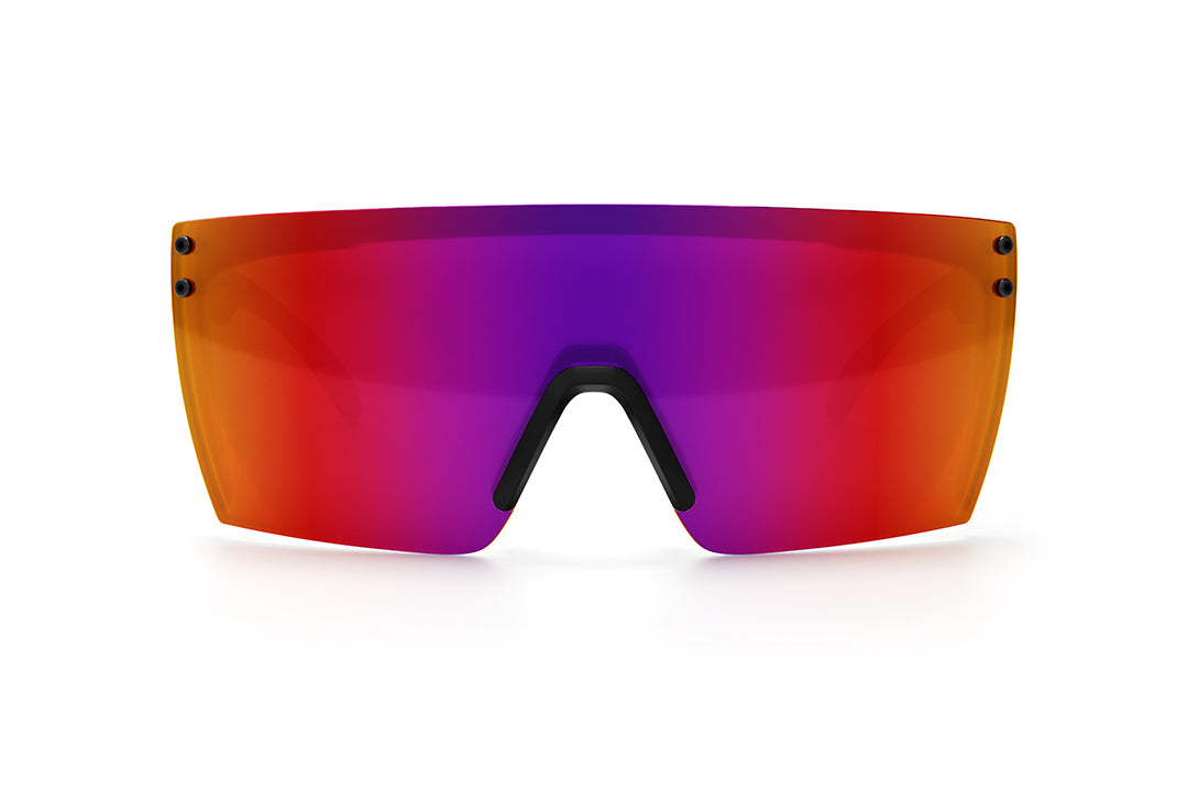 Front view of Heat Wave Visual Lazer Face Z87 Sunglasses with black frame and atmosphere red blue lens.