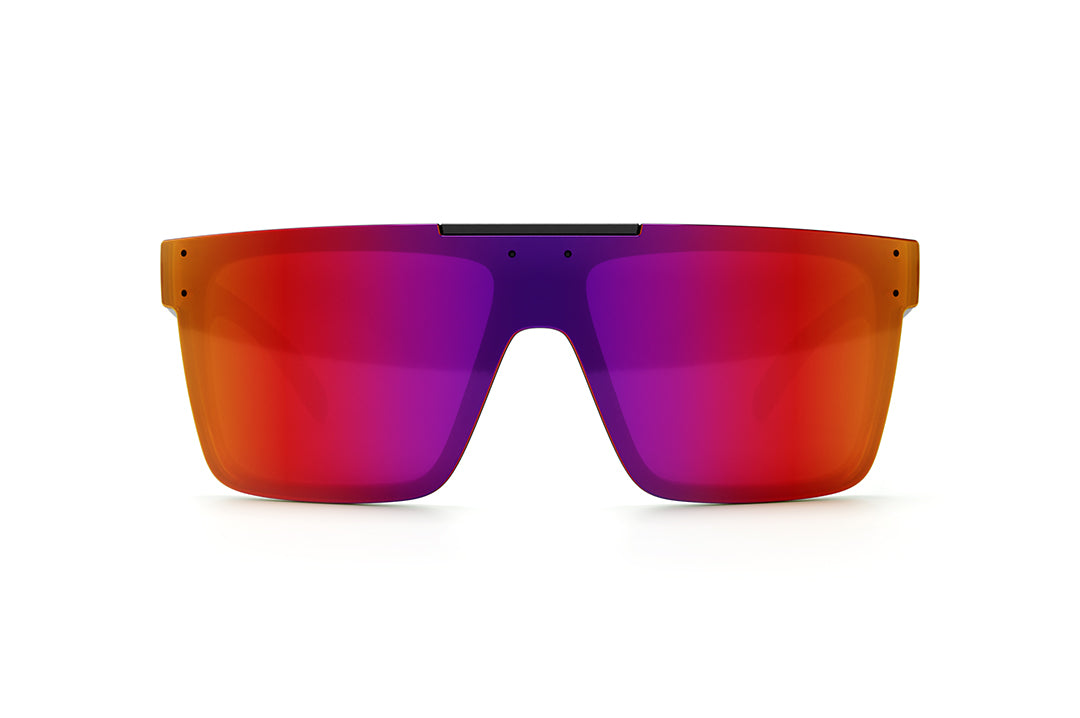 Front view of Heat Wave Visual Quatro Sunglasses with black frame and atmosphere red blue lens.