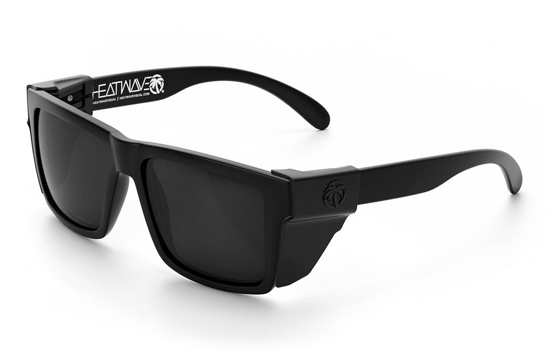 Heat Wave Visual Vise Z87 Sunglasses with black frames, black lenses and black side shields.