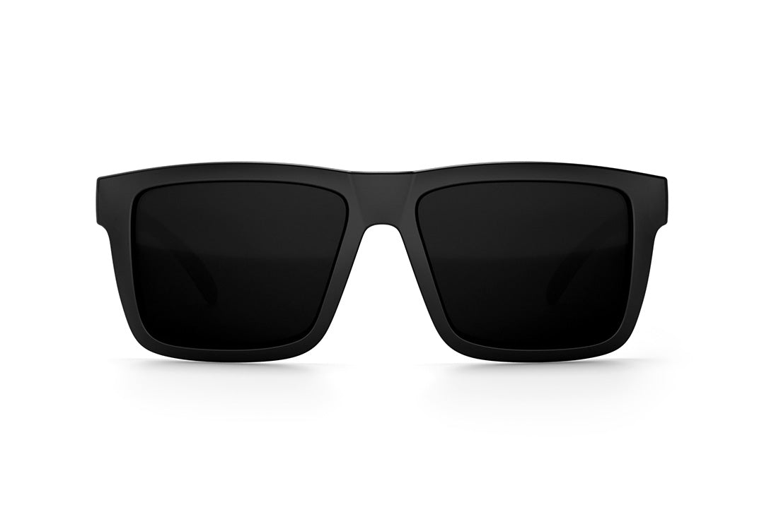 Front view of Heat Wave Visual XL Vise Sunglasses with black frame and ultra black lenses.