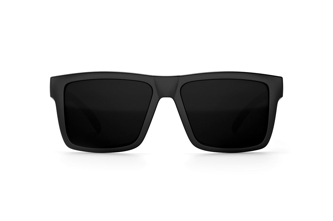 Front view of Heat Wave Visual Vise Sunglasses with black frame and ultra black lenses.