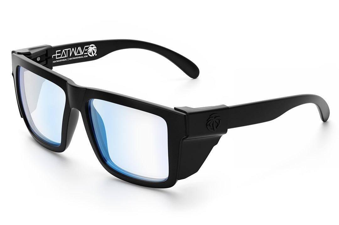 Heat Wave Visual XL Vise Sunglasses with black frame, clear blue blocker lenses and black side shields. 