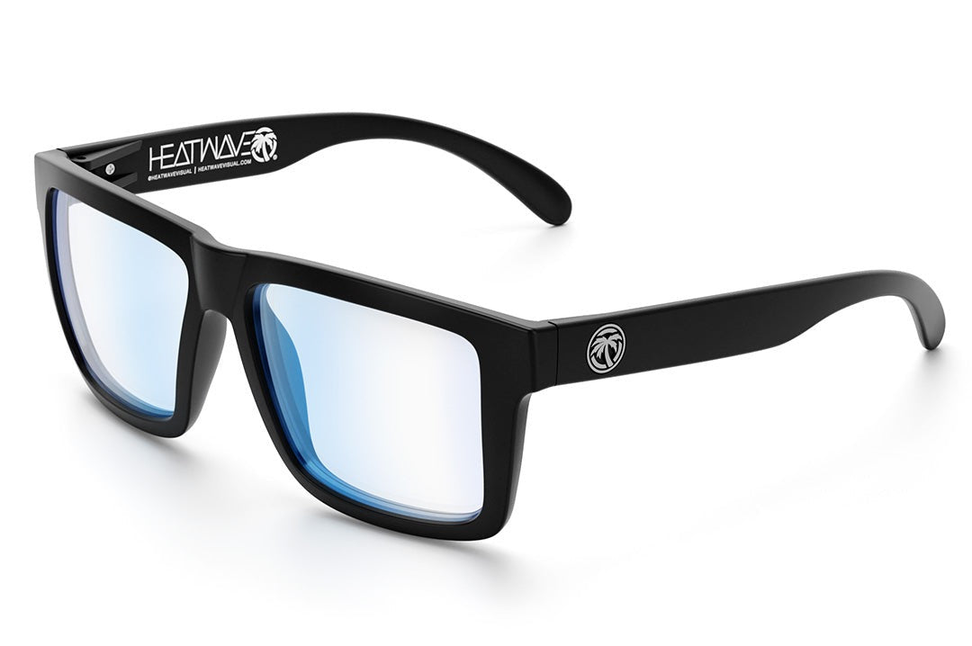 Heat Wave Visual XL Vise Sunglasses with black frame and clear blue blocker lenses.