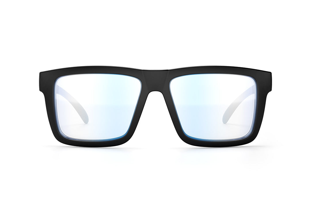 Front view of Heat Wave Visual XL Vise Sunglasses with black frame and clear blue blocker lenses.