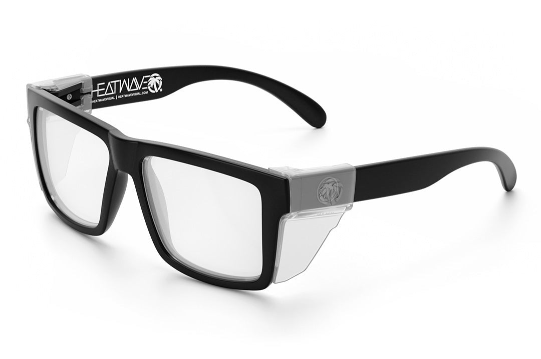 Heat Wave Visual Vise Z87 Sunglasses with black frame, clear lenses and clear side shields.