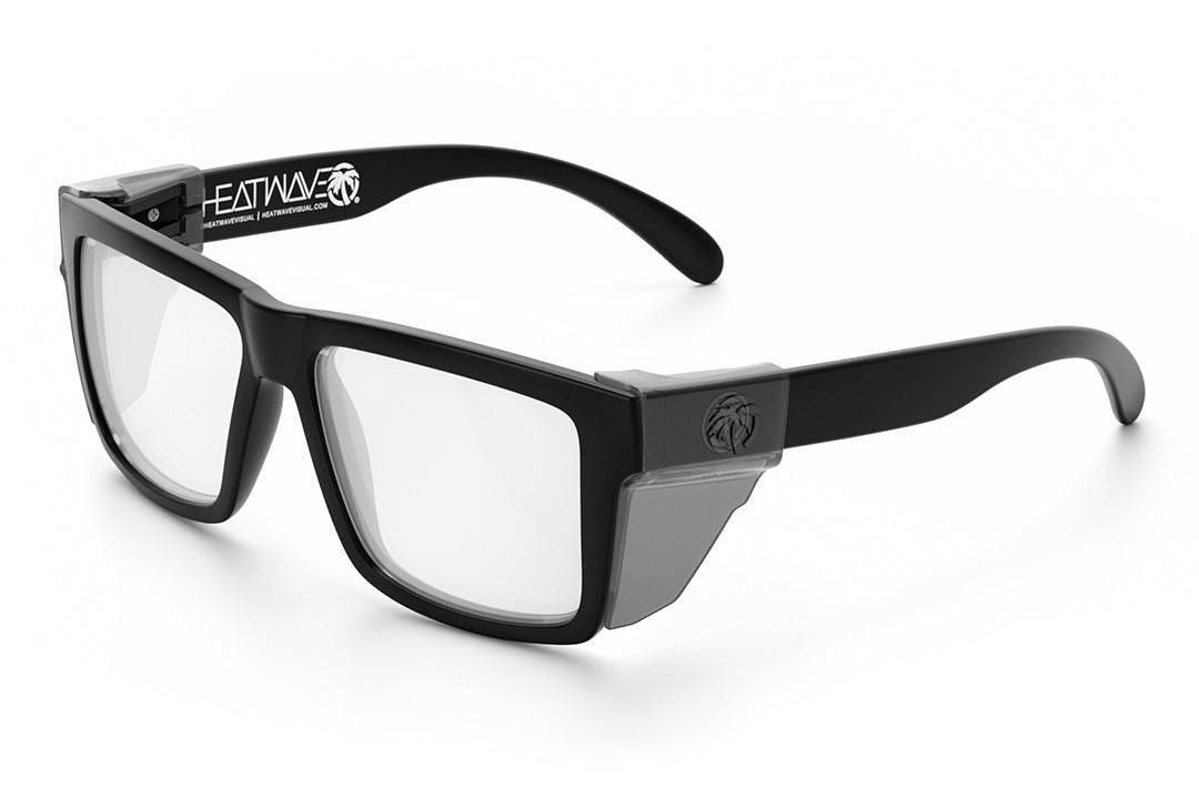 Heat Wave Visual Vise Z87 Sunglasses with black frame, clear lenses and smoke side shields.