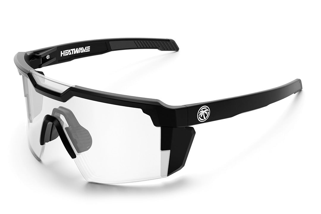 Heat Wave Visual Future Tech Sunglasses with black frame and clear lens.