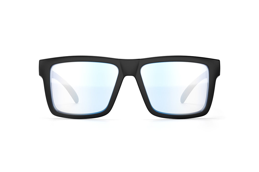 Front view of Heat Wave Visual Vise Z87 Sunglasses with black frame and blue light blocking lenses.