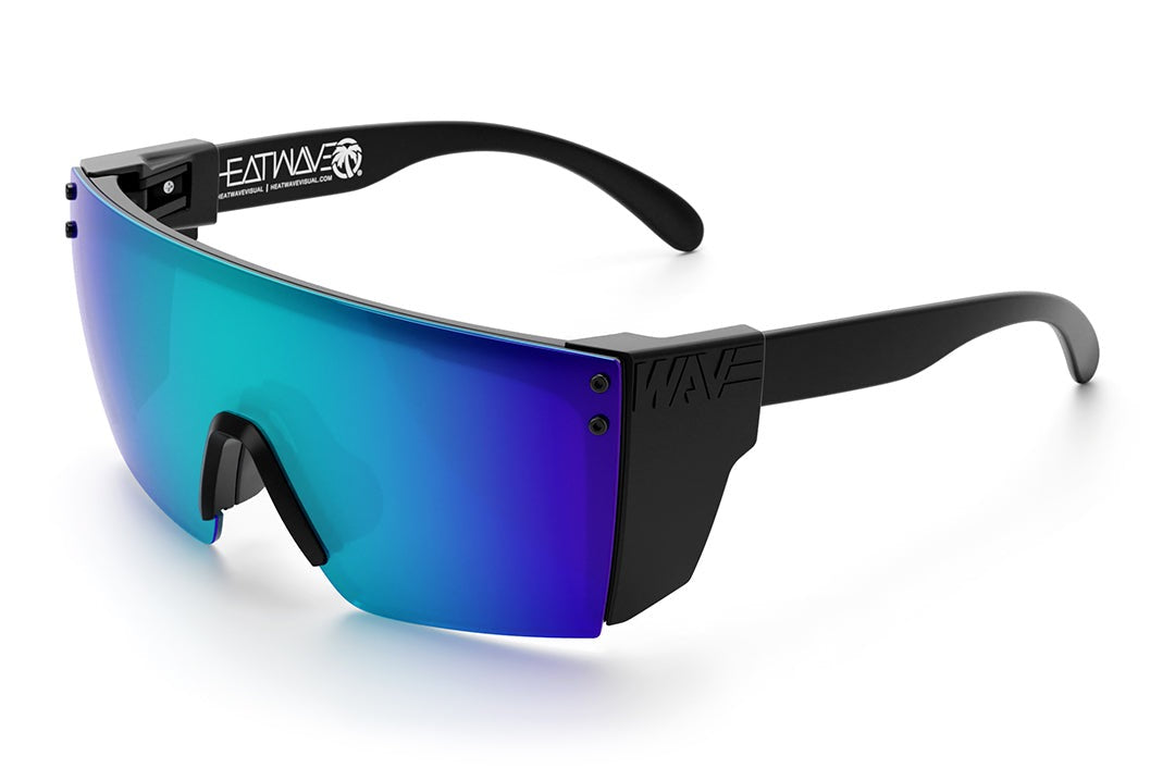 Heat Wave Visual Lazer Face Z87 Sunglasses with black frame, galaxy blue lens and black side shields.