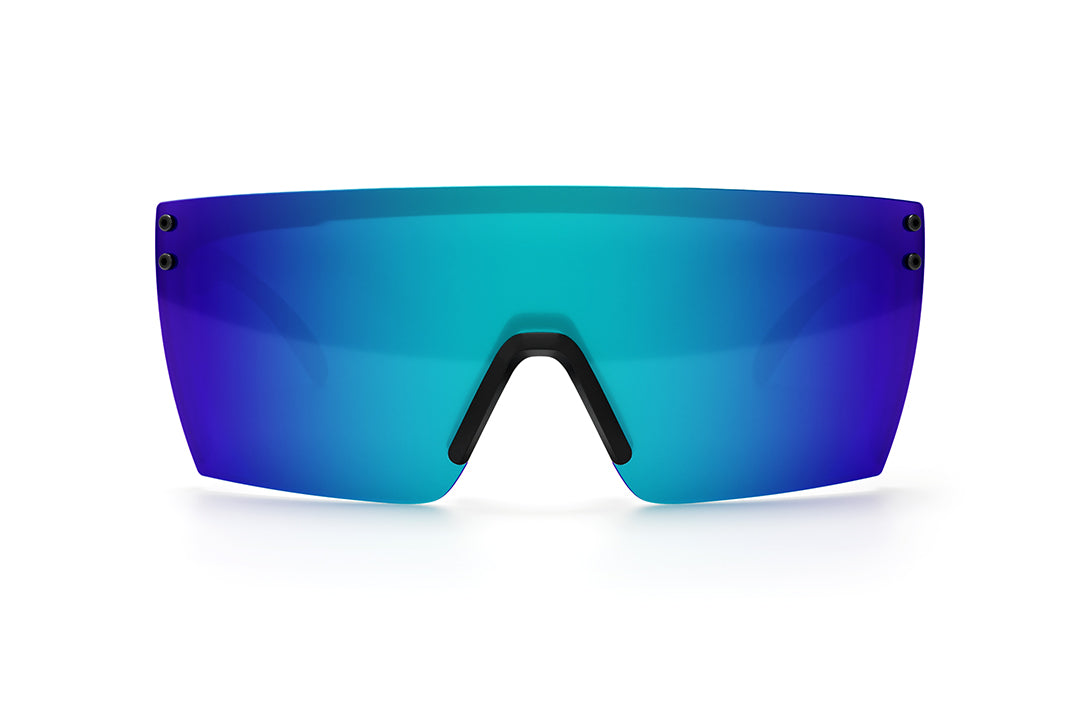 Front view of Heat Wave Visual Lazer Face Z87 Sunglasses with black frame and galaxy blue lens. 