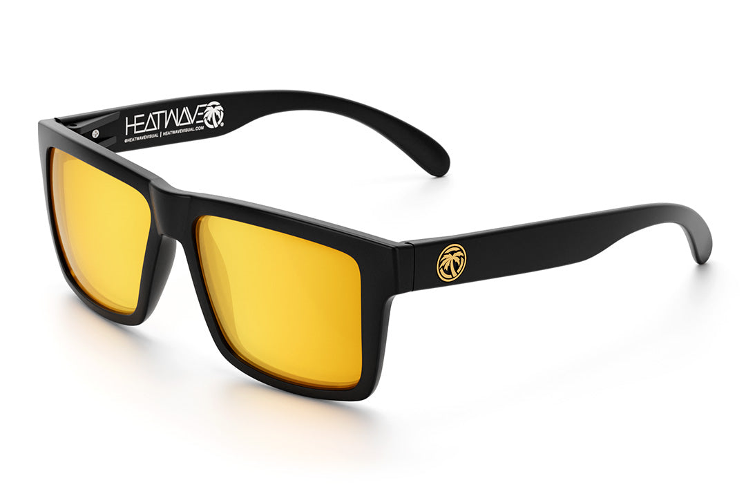 Heat Wave Visual Vise Sunglasses with black frame, gold lenses and gold emblem arms.