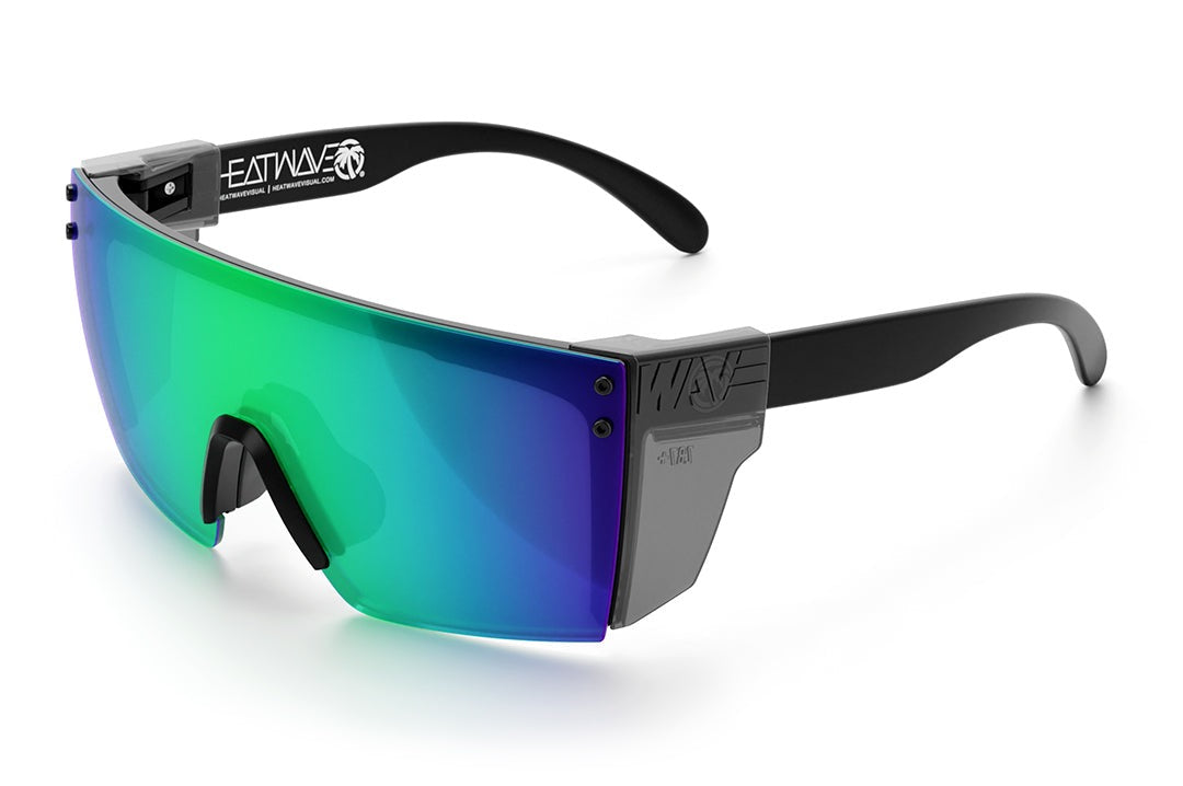 Heat Wave Visual Lazer Face Z87 Sunglasses with black frame, piff green lens and smoke side shields.