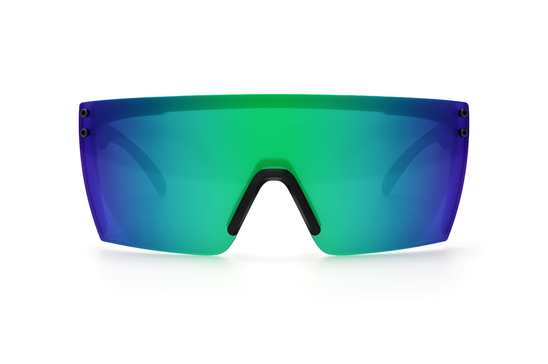 Front view of Heat Wave Visual Lazer Face Z87 Sunglasses with black frame and piff green lens.