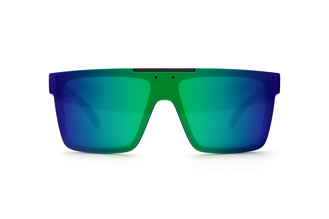 Front view of Heat Wave Visual Quatro Sunglasses with black frame and piff green lens.