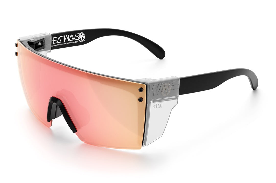 Heat Wave Visual Lazer Face Z87 Sunglasses with black frame, rose gold lens and clear side shields.
