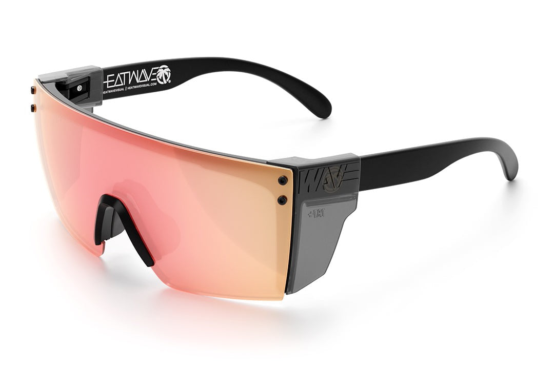 Heat Wave Visual Lazer Face Z87 Sunglasses with black frame, rose gold lens and smoke side shields.
