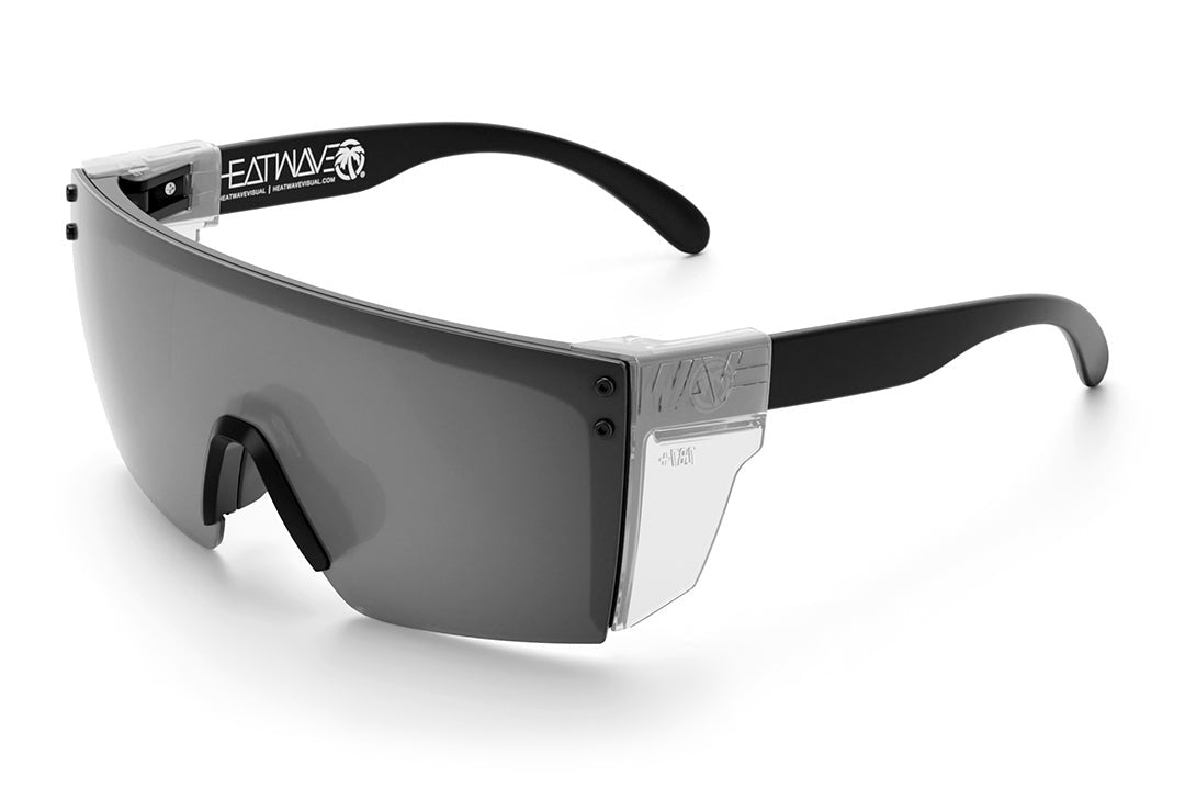 Heat Wave Visual Lazer Face Z87 Sunglasses with black frame, silver lens and clear side shields.