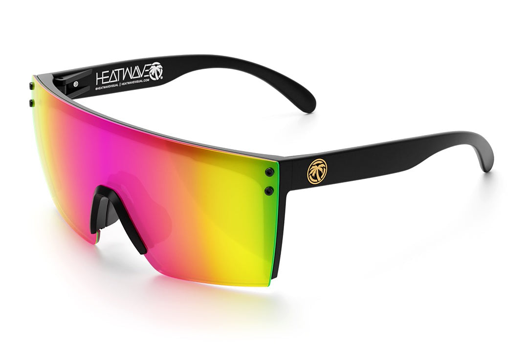 Heat Wave Visual Lazer Face Z87 Sunglasses with black frame and spectrum pink yellow lens.