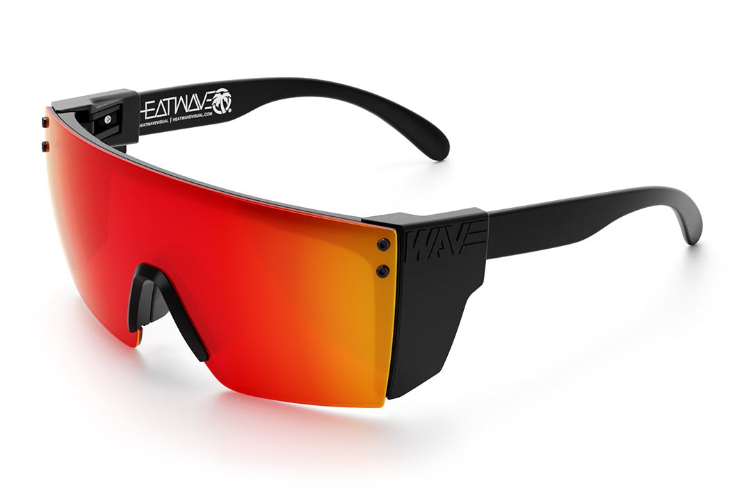Heat Wave Visual Lazer Face Z87 Sunglasses with black frame, sunblast orange yellow lens and black side shields.