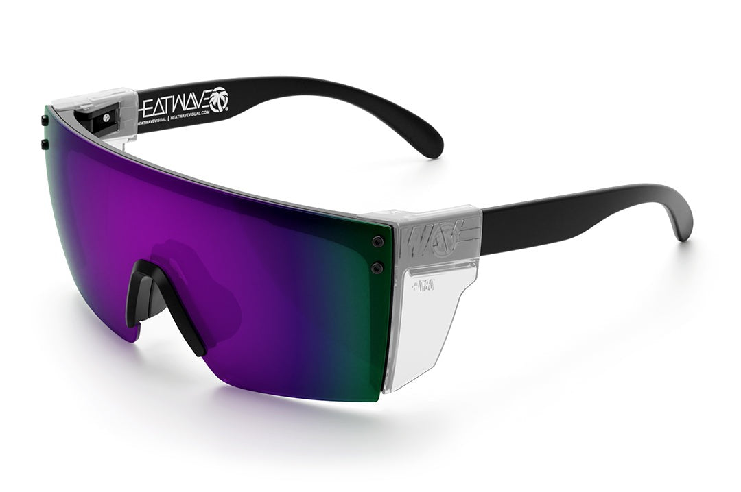 Heat Wave Visual Lazer Face Z87 Sunglasses with black frame, ultra violet lens and clear side shields.