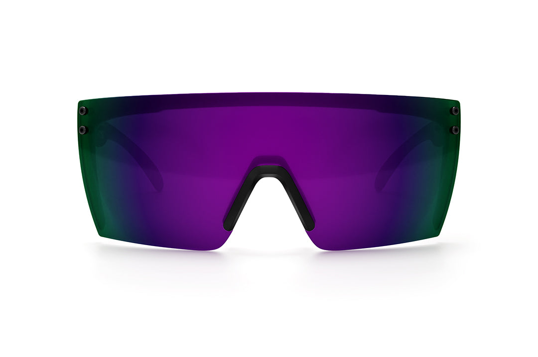 Front view of Heat Wave Visual Lazer Face Z87 Sunglasses with black frame and ultra violet lens.