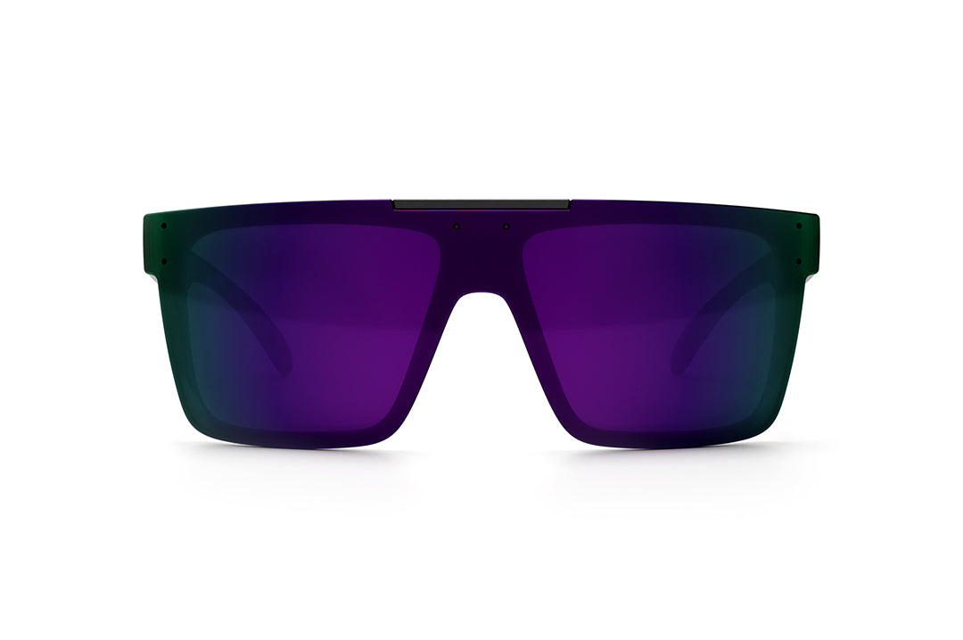 Front view of Heat Wave Visual Quatro Sunglasses with black frame and ultra violet lens.