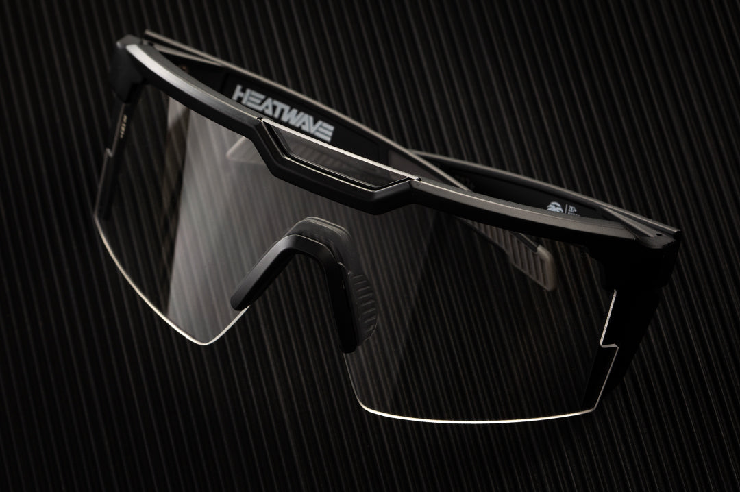 Heat Wave Visual Future Tech Sunglasses with black frame and clear lens.