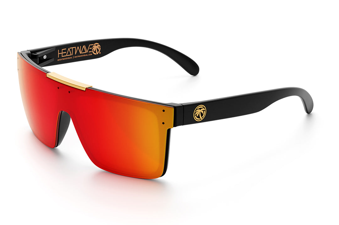 Heat Wave Visual Quatro Sunglasses with black frame and sunblast orange yellow lens.