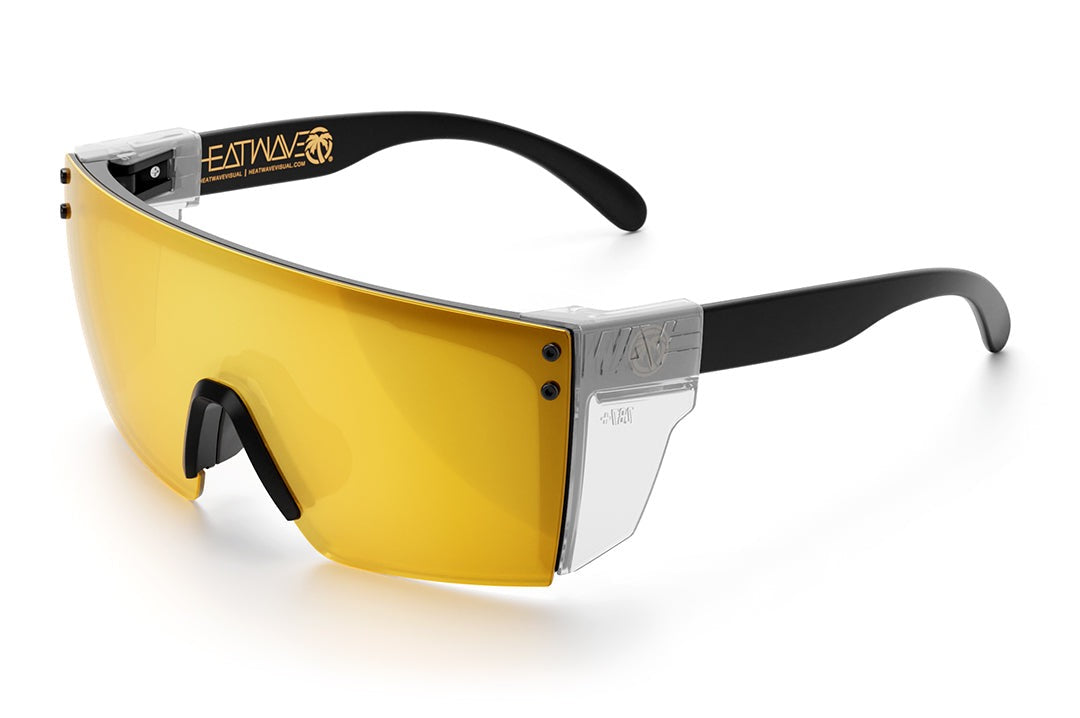 Heat Wave Visual Lazer Face Z87 Sunglasses with black frame, gold lens and clear side shields.