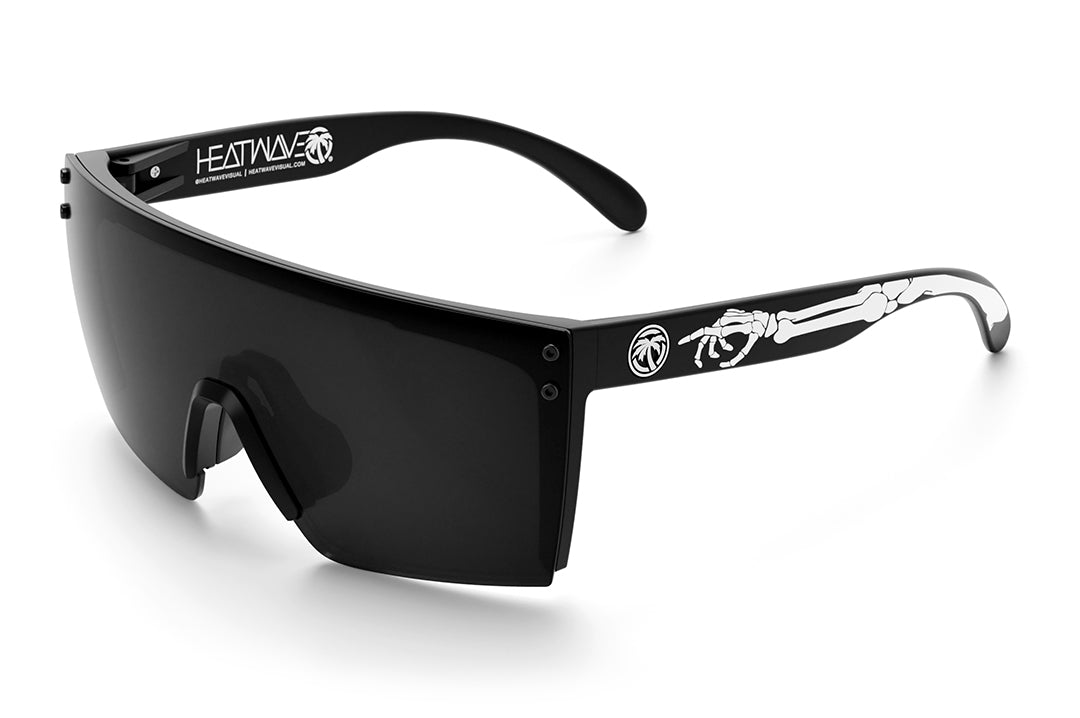 Heat Wave Visual Lazer Face Sunglasses with black frame, bones print arms and black lens.