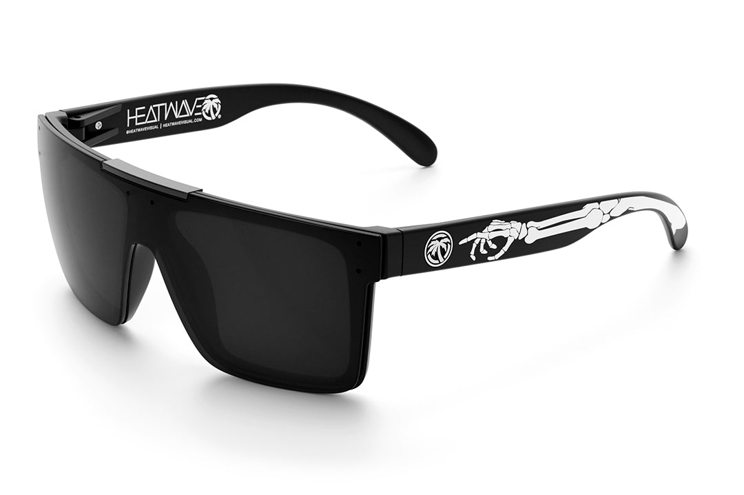 Heat Wave Visual Quatro Sunglasses with black frame, bones print arms and black lens. 
