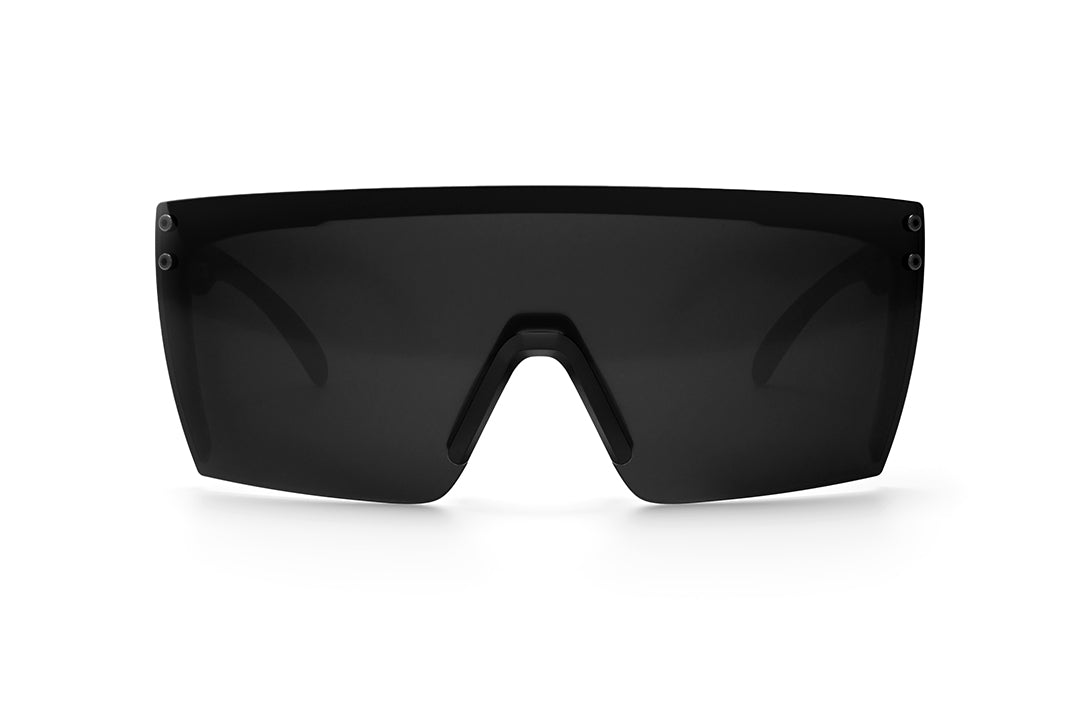 Front view of Heat Wave Visual Lazer Face Sunglasses with black frame, bones print arms and black lens.