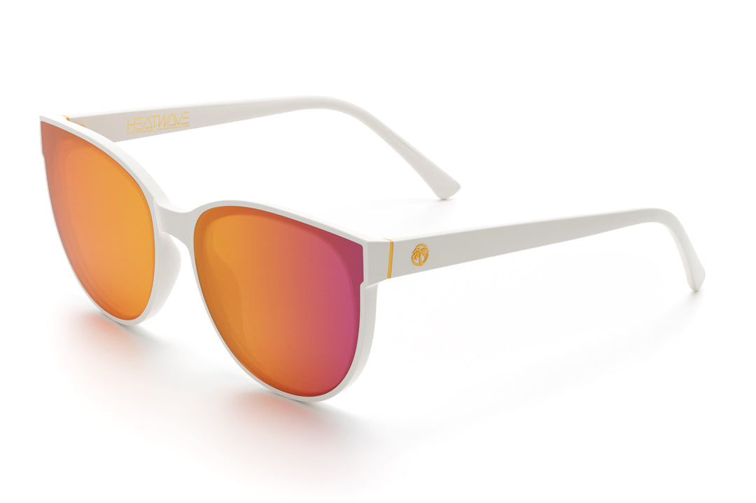 Heat Wave Visual Womens Carat Sunglasses with white frame and rose gold lenses.