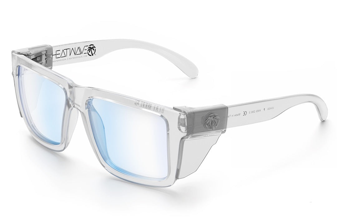 Heat Wave Visual XL Vise Sunglasses with clear frame, clear blue blocker lenses and clear side shields.