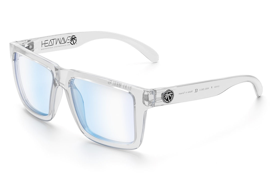 Heat Wave Visual XL Vise Sunglasses with clear frame and clear blue blocker lenses.