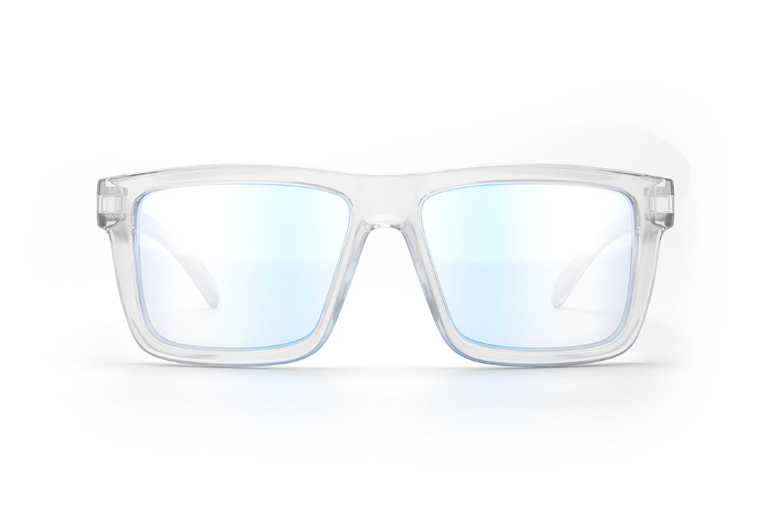 Front view of Heat Wave Visual XL Vise Sunglasses with clear frame and clear blue blocker lenses.