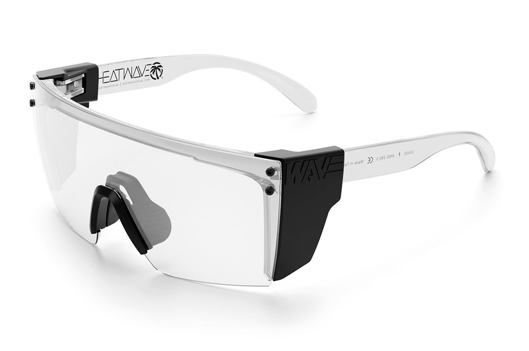 Heat Wave Visual Lazer Face Z87 Sunglasses with clear frame, Black nose piece, clear lens and black side shields.