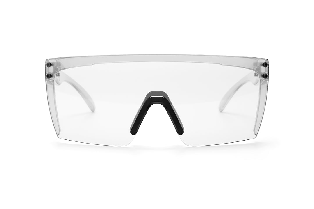 Front view of Heat Wave Visual Lazer Face Z87 Sunglasses with clear frame, Black nose piece and clear lens.