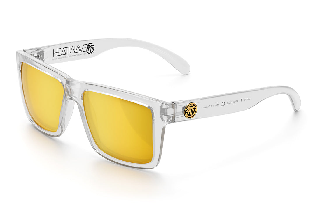 Heat Wave Visual Vise Sunglasses with clear frame and gold lenses.