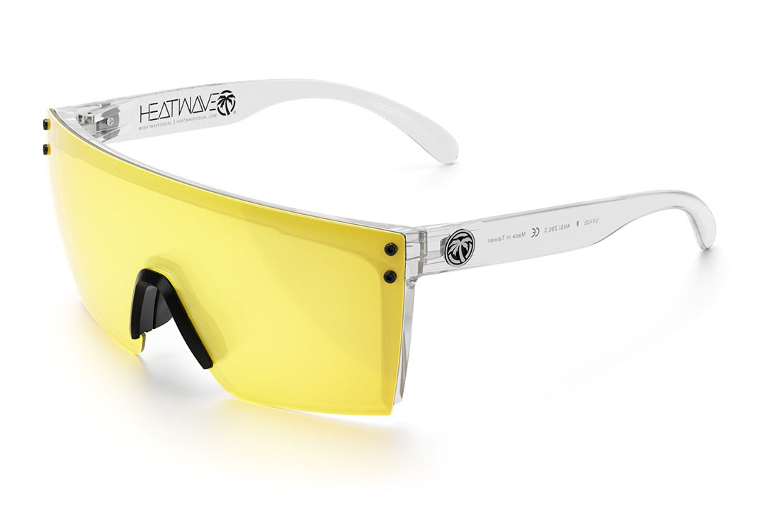 Heat Wave Visual Lazer Face Z87 Sunglasses with clear frame, black nose piece and hi-vis yellow lens.