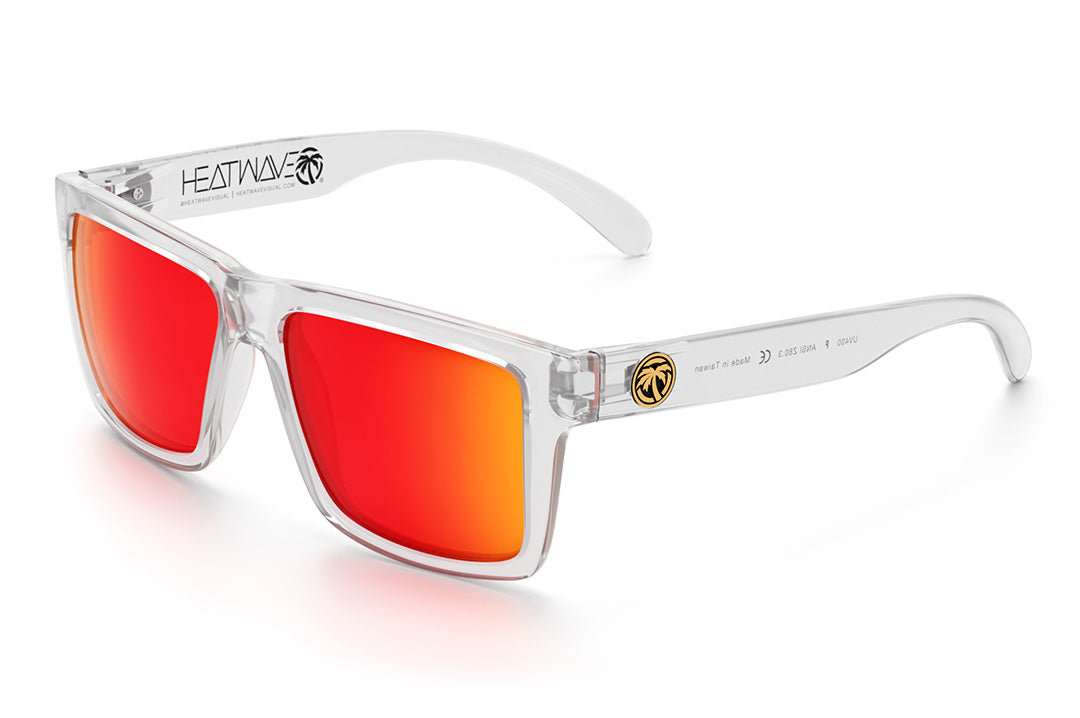 Heat Wave Visual Vise Sunglasses with clear frame and sunblast lenses.