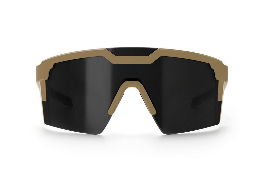Front of the Heat Wave Visual Future Tech Sunglasses with tan frame and black lens.