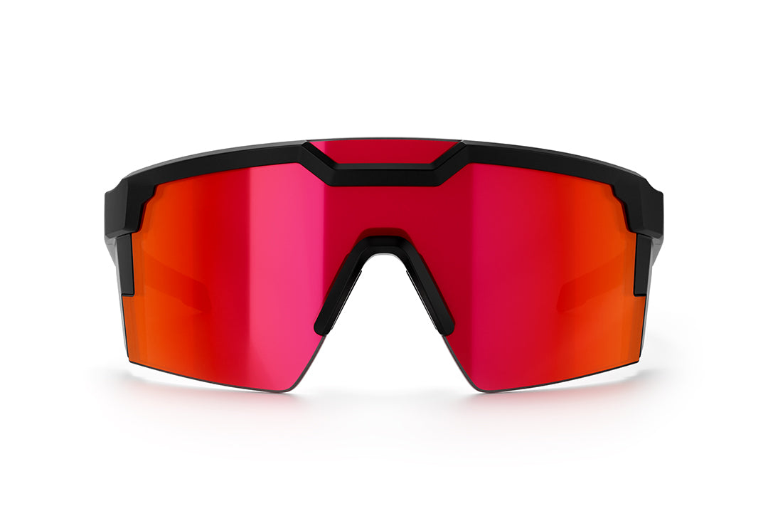 Front of Heat Wave Visual Future Tech Sunglasses with black frame and firestorm red lens.