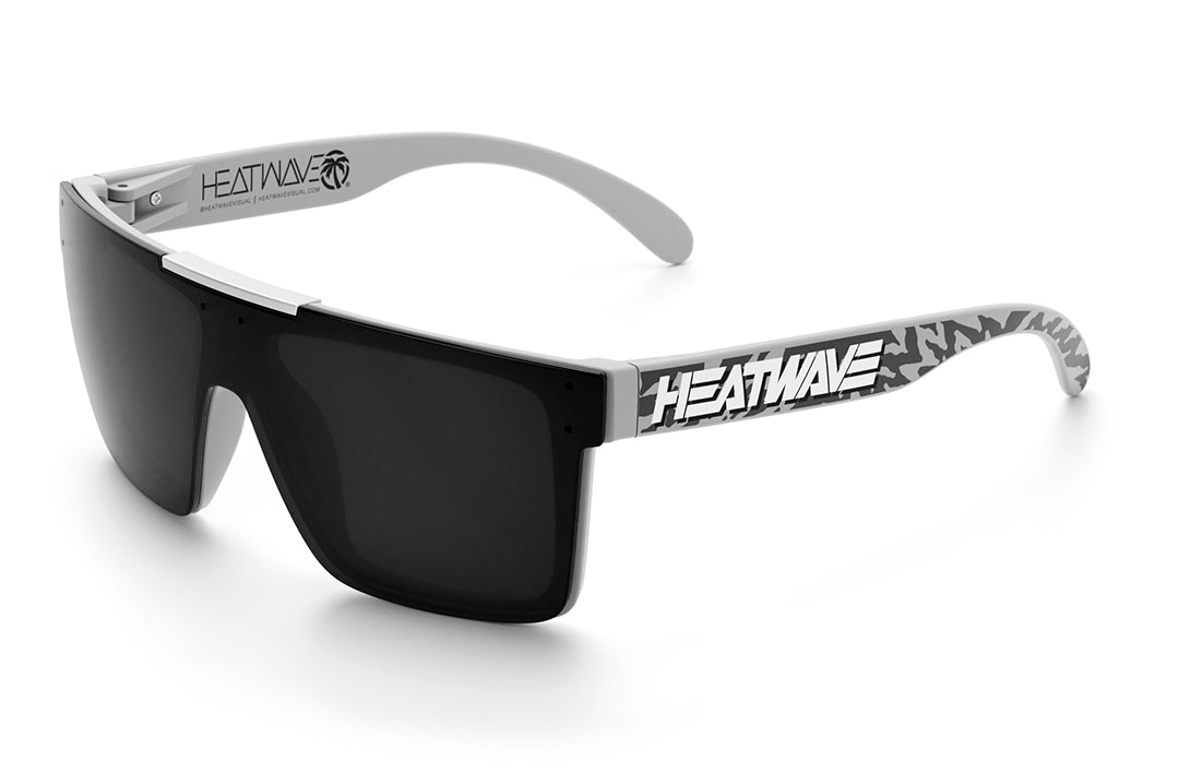 Heat Wave Visual Quatro Sunglasses with light grey frame, white logo print arms and black lens.