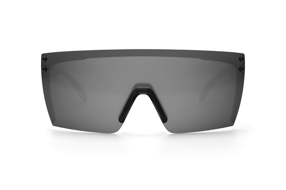 Front view of Heat Wave Visual Lazer Face Sunglasses with black frame and silver lens.