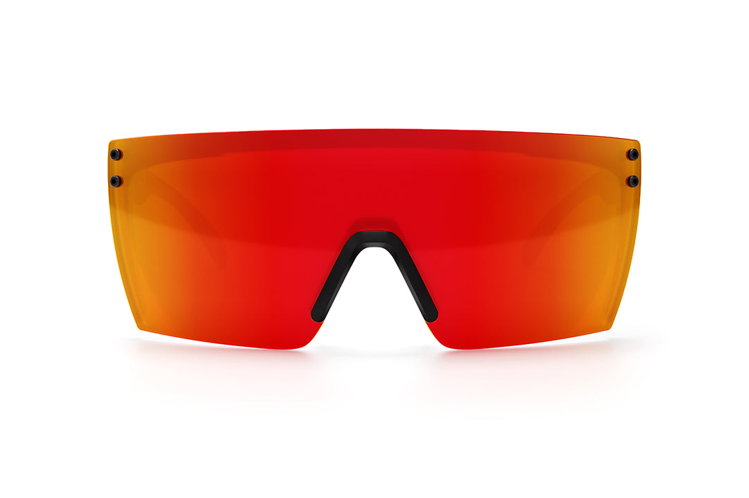 Front view of Heat Wave Visual Lazer Face Sunglasses with black frame and sunblast orange yellow lens.