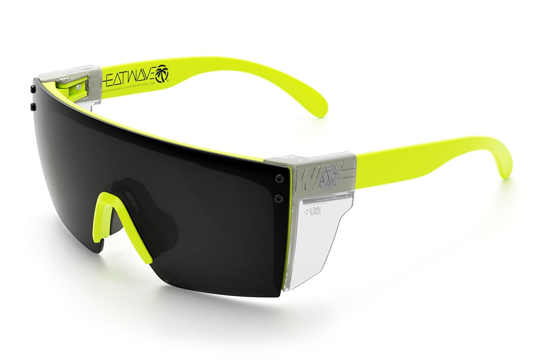 Heat Wave Visual Lazer Face Z87 Sunglasses with neon yellow frame, black lens and clear side shields.