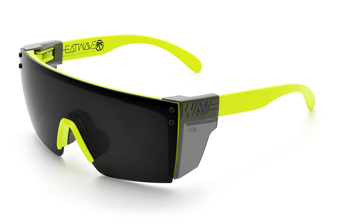 Heat Wave Visual Lazer Face Z87 Sunglasses with neon yellow frame, black lens and smoke side shields.